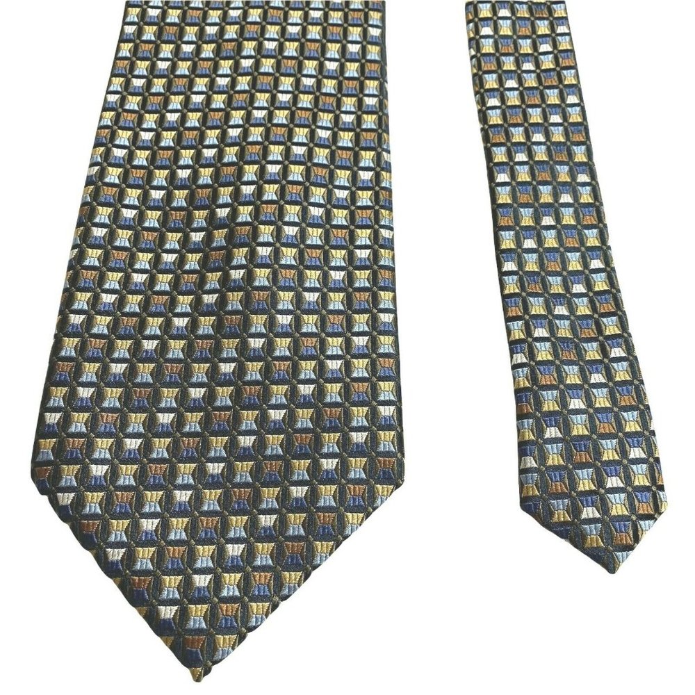 Bruno Rossi Designer 100% Silk Tie Mens Geometric Multicolor Squares Necktie